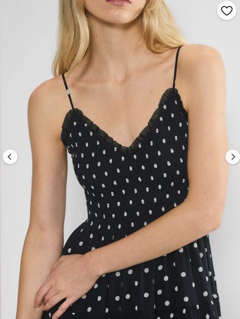 Wilfred Tuberose Black Polka Dot Smocked Midi Dress